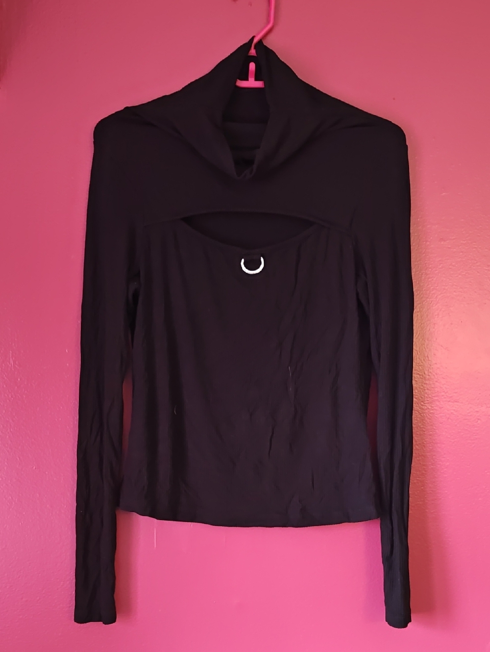 Killstar Black Long Sleeve Top with Front Cutout and Ring